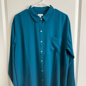 J. Jill Teal Long Sleeve Casual Button Down Shirt